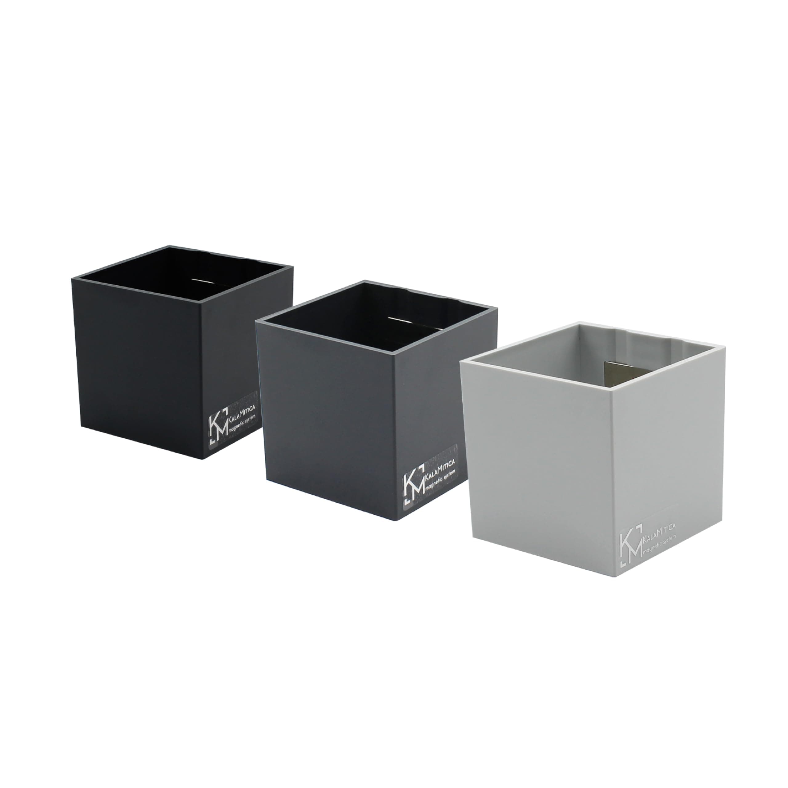 KalaMitica - Set of 3 Magnetic Cubes 6.5 cm - Ice, Gunmetal, Black - Storage Boxes or Plant Pot Holders with Powerful Magnet for Wall Magnetic Boards