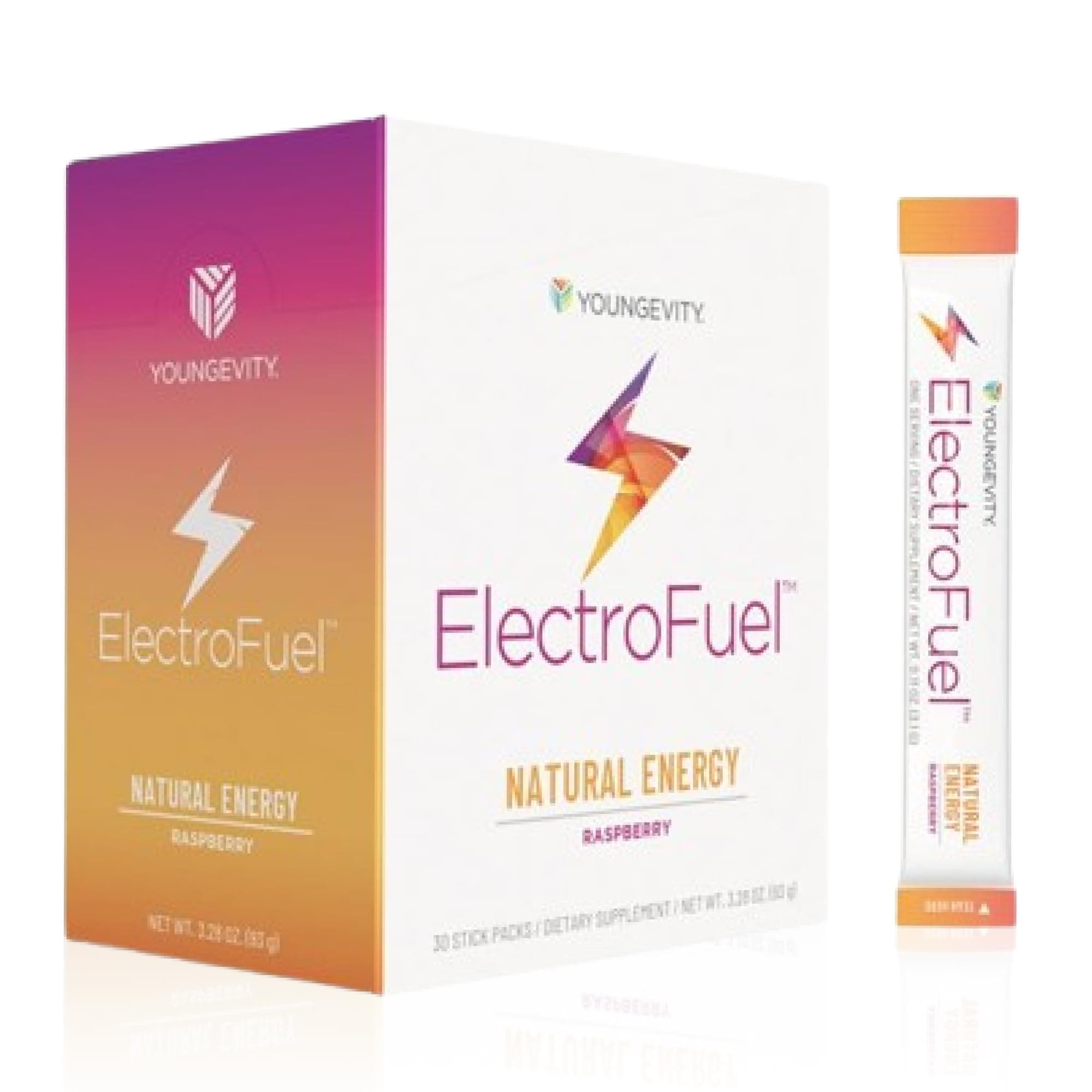 Youngevity Official ElectroFuel Natural Energy Drink Mix - Raspberry Electrolyte Powder - Energy and Hydration - 30 Sticks