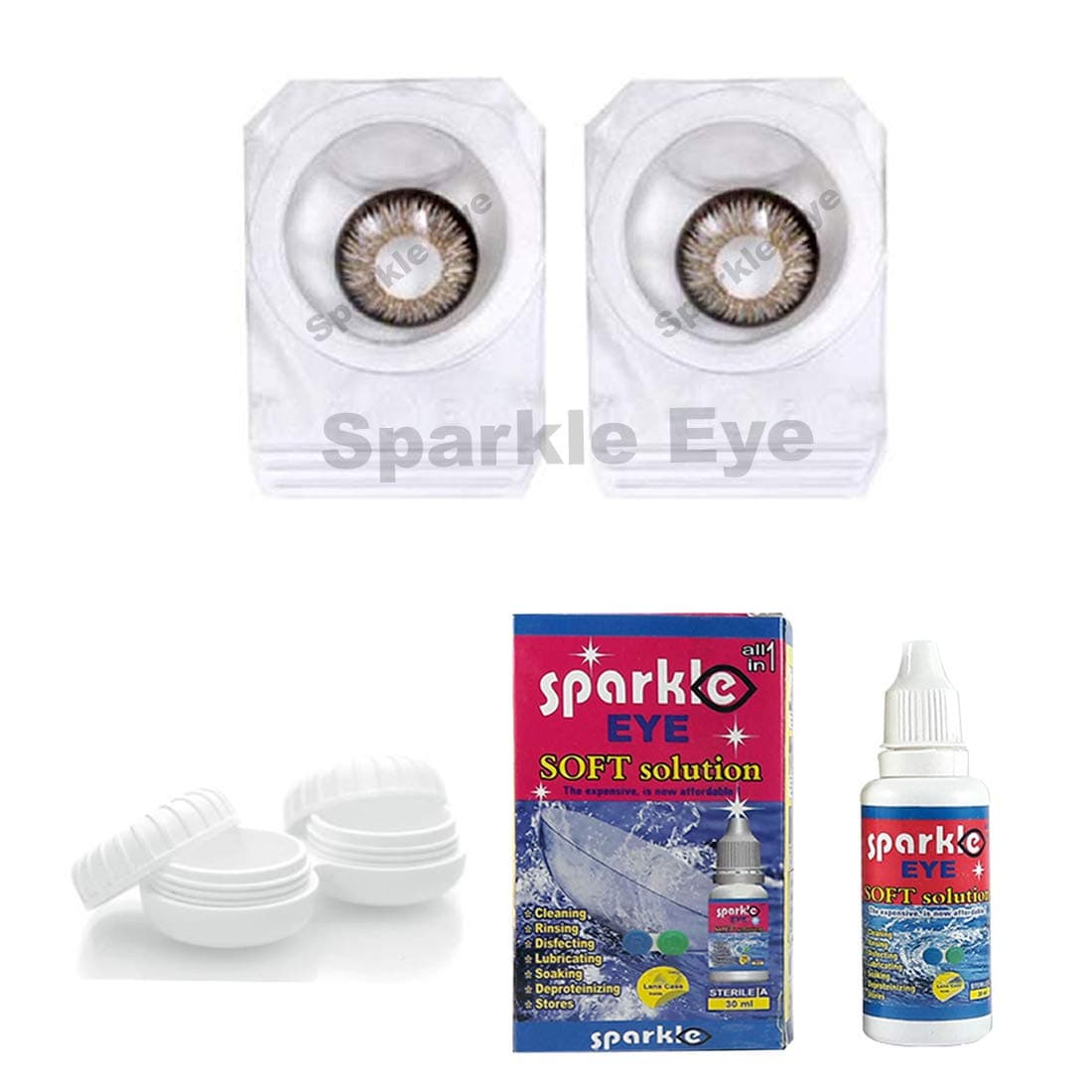 Sparkle Eye Grey Monthly Color Contact Lens (Zero Power) with Free Lens Solution & Lens Case/Container Kit