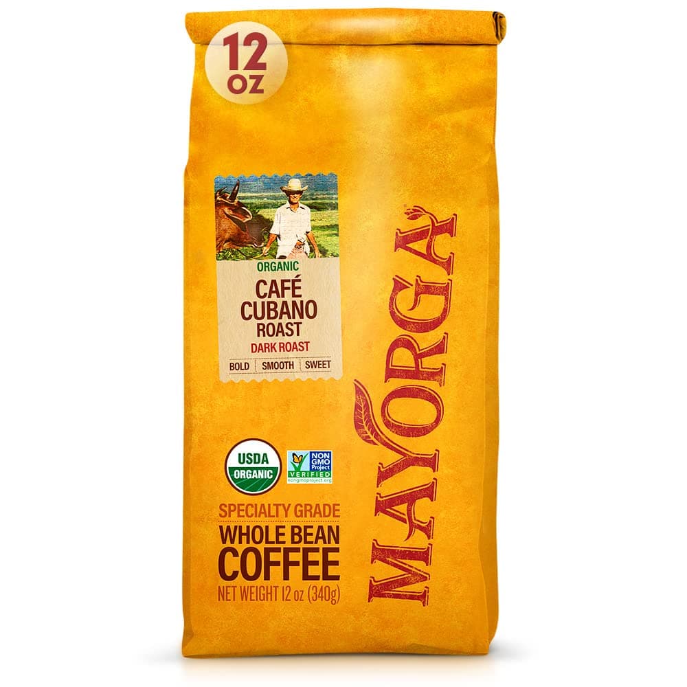 Dark Roast Coffee, 12 oz. - Café Cubano Coffee Roast - 100% Arabica Whole Coffee Beans - Smoothest Organic Coffee - Specialty Grade, Non-GMO, Direct Trade