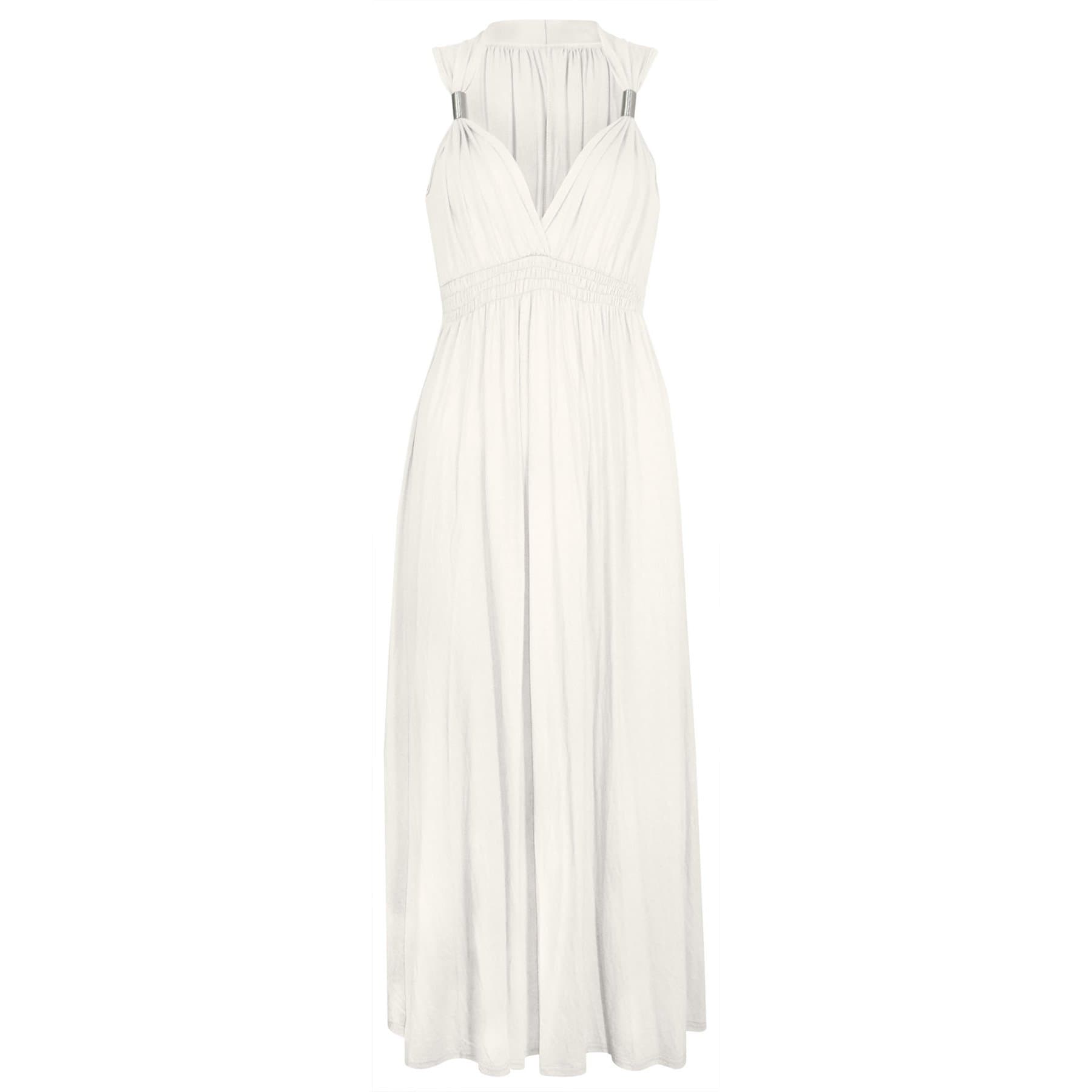 Ladies Long Stretch Womens Maxi Dress Coil Spring 1 Size (1 Size, Cream)