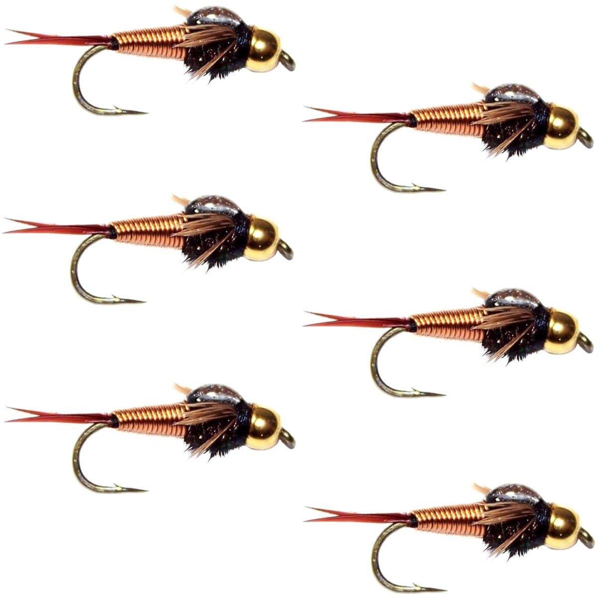 The Fly Fishing Place Bead Head Copper John Nymph Fly Fishing Flies - Set of 6 Flies Hook Size 14
