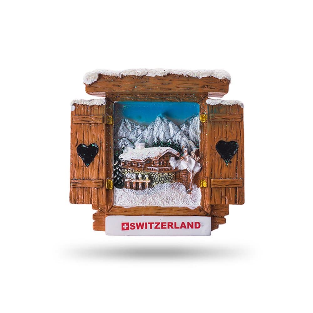 Chalet Window with View of the Chalet and mountains 3D Magnet???Fridge Magnet 7?cm x 6.5?cm