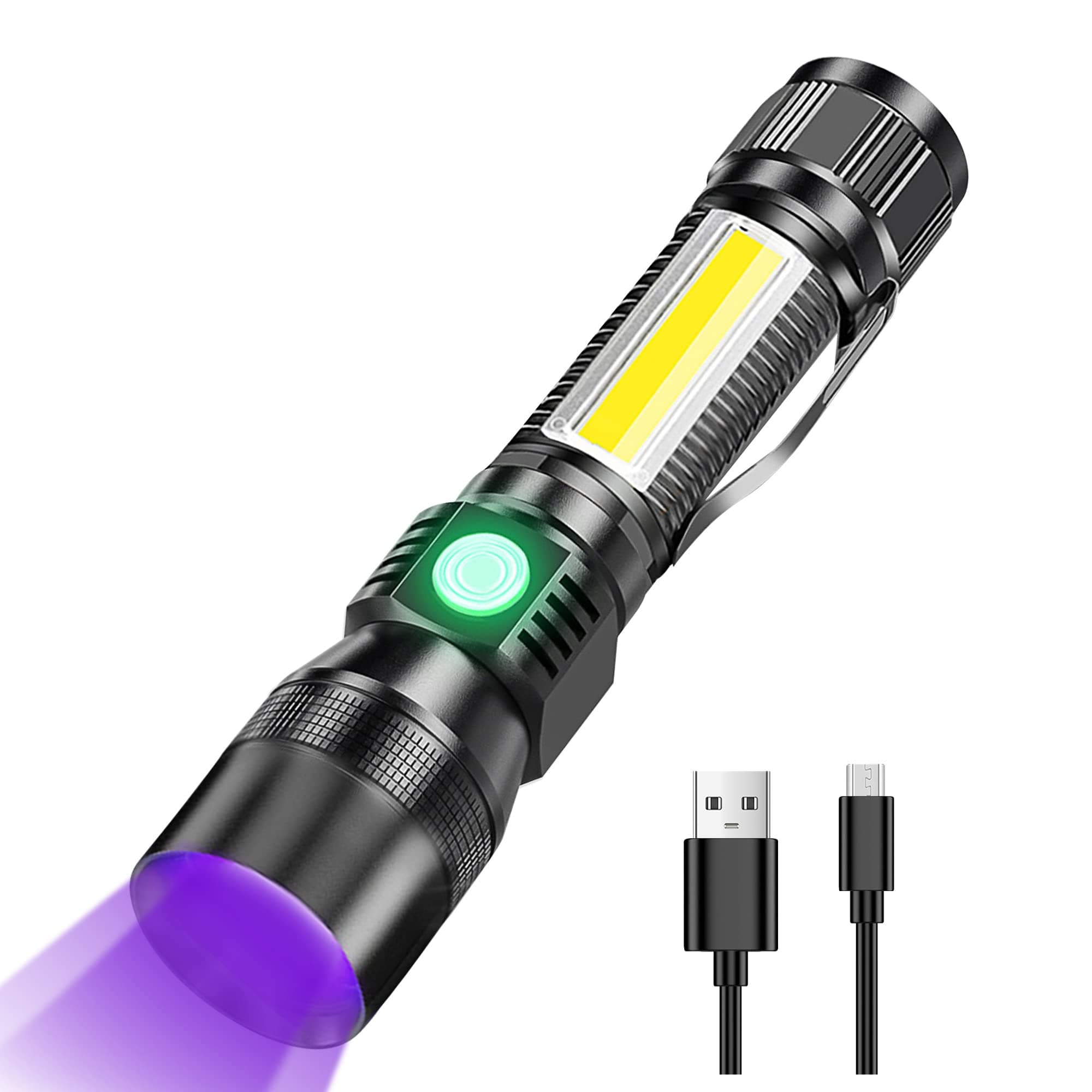 EoceanTorch Light Rechargeable, 1600 Lumens LED Flashlight Waterproof Zooming, 7 Modes Black Light UV light, Emergency Flash light for Outdoor, Camping, Hiking