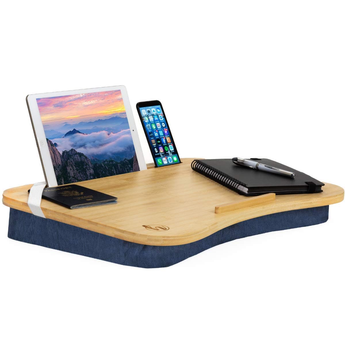 Home Office Lap Desk - Natural Bamboo -Fits 17" Laptops- Ipad Stand, Phone, Tablet Holder - Reading Pillow, Couch Bed Tray Table - College Dorm Room Essentials for Boys and Girls