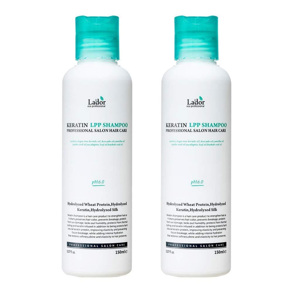 LADOR Keratin LPP Damage Care Shampoo w/Proteins & Plant Oils - pH Balanced Sub Acidic for Dry Damaged Frizzy Coarse Thinning Hair - NO Silicone, Paraben, Sulfate, Alcohol 5.07 Fl Oz (2pcs)