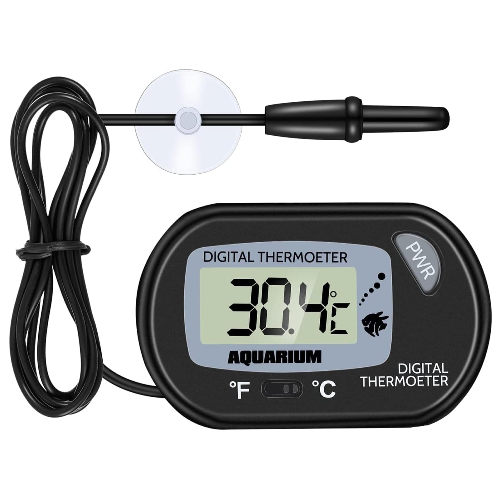 Aquarium Thermometer - Digital Thermometer with Probe and Suction Cup, Reptile Fish Tank Thermometer with Large LCD Display, Terrarium Water Temperature Test