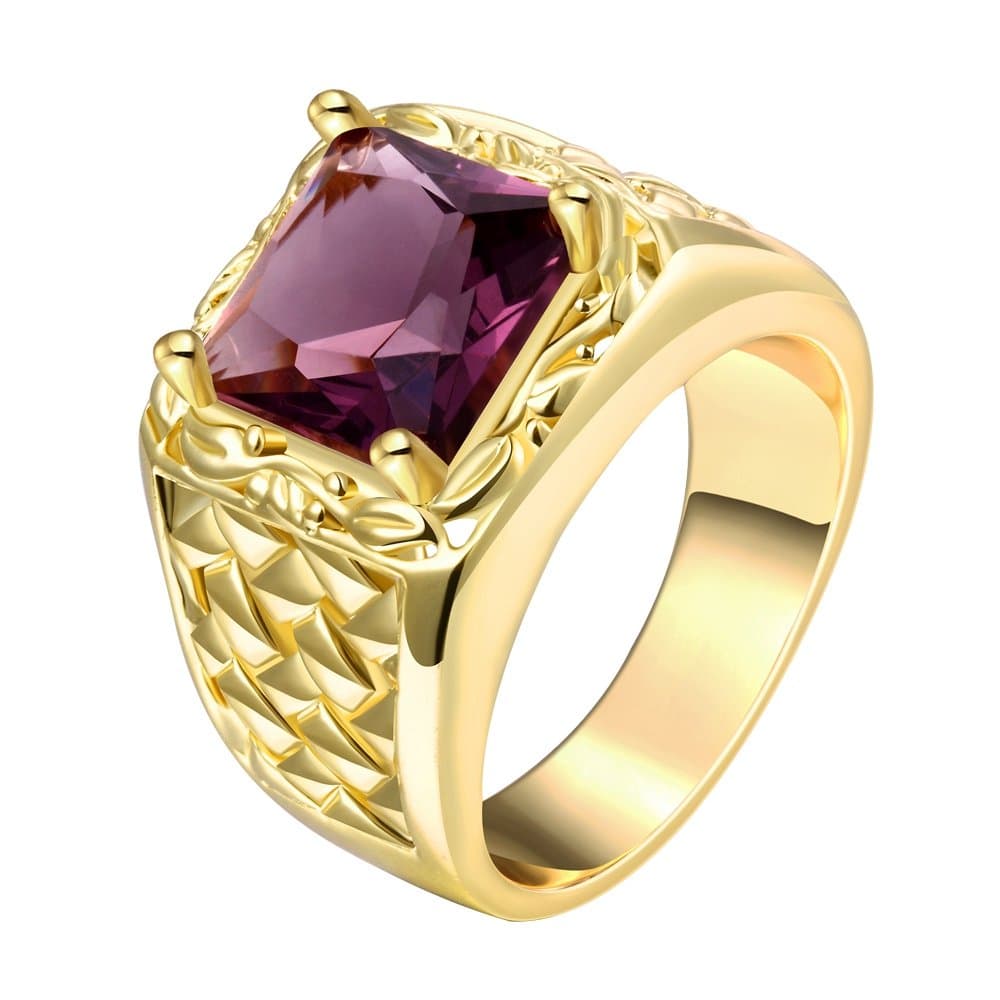 Hanfeier 14mm Men's Fashion Squares Rings with Cubic Zirconia Ruby Size