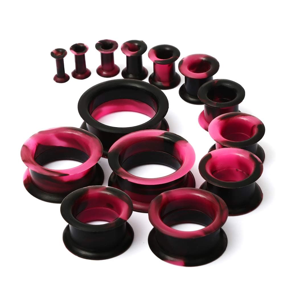 20/28pcs Ear Tunnels Plugs Stretching-kit Set : Hollow Hard/Soft Silicone Double Flare Plugs and Tunnels Ear Expander Gauges Stretcher Body Piercing Jewelry