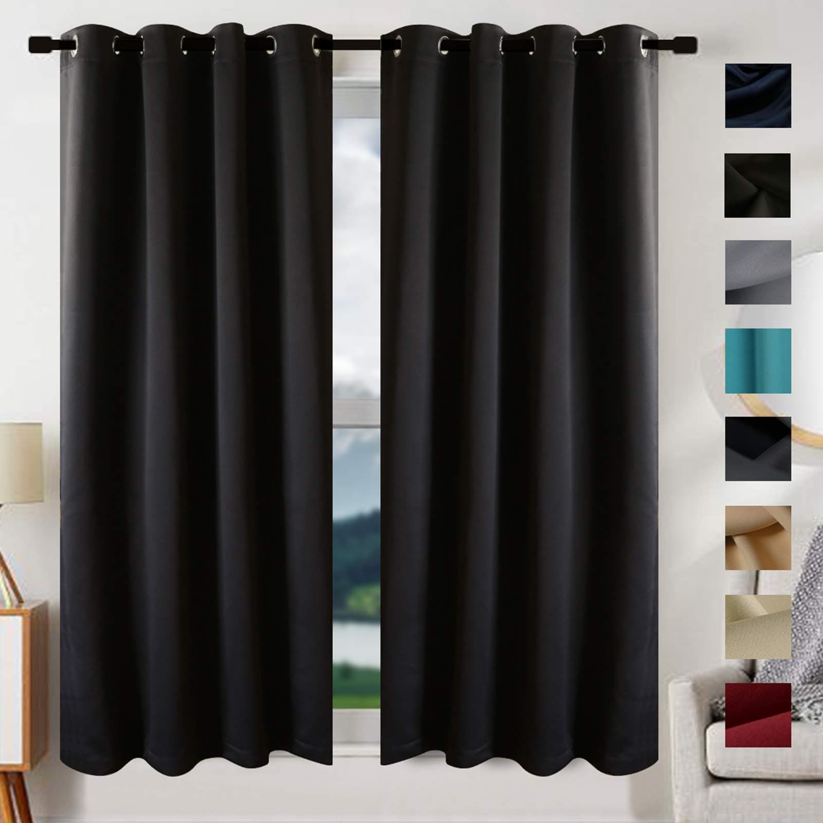 EDILLY Blackout Curtains for Living Room Easy Care Solid Thermal Insulated Grommet Room Darkening Curtains/Panels/Drapes for Bedroom (Black, W52*L84(2 Panels))