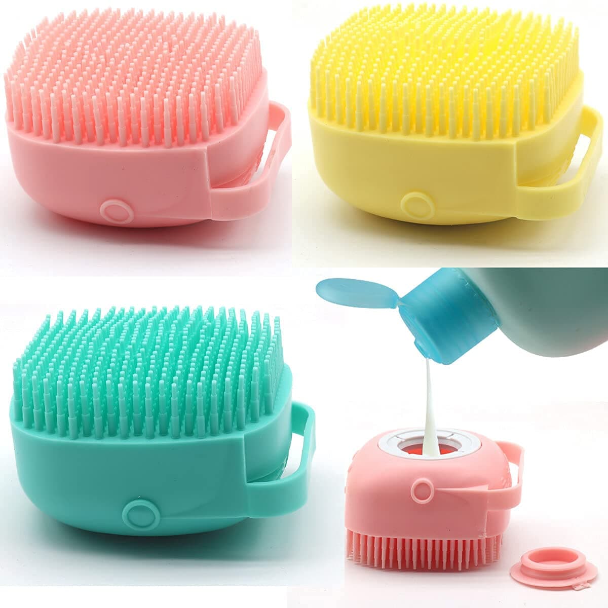 SHOPEEBody Scrubber with Soap Dispenser for Shower, 1 Pack Silicone Exfoliating Brushes, Soft Body Exfoliator, Bath Loofah for Babies, Kids, Women, Men and Pets, (assorted color)