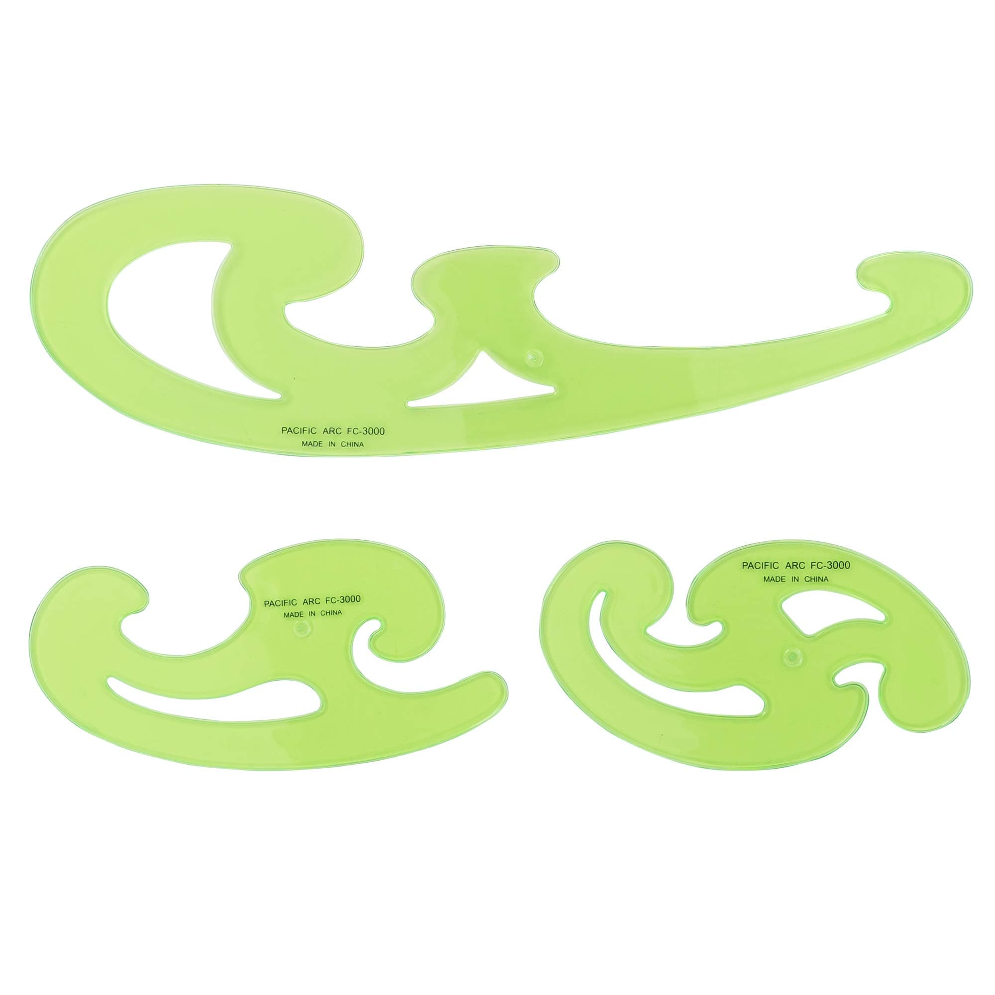 Pacific Arc French Curve Set, 3 Shapes, Clear Curve Ruler, Drafting Tools, Drawing Tools, Woodworking Tools, Comic Template Tool