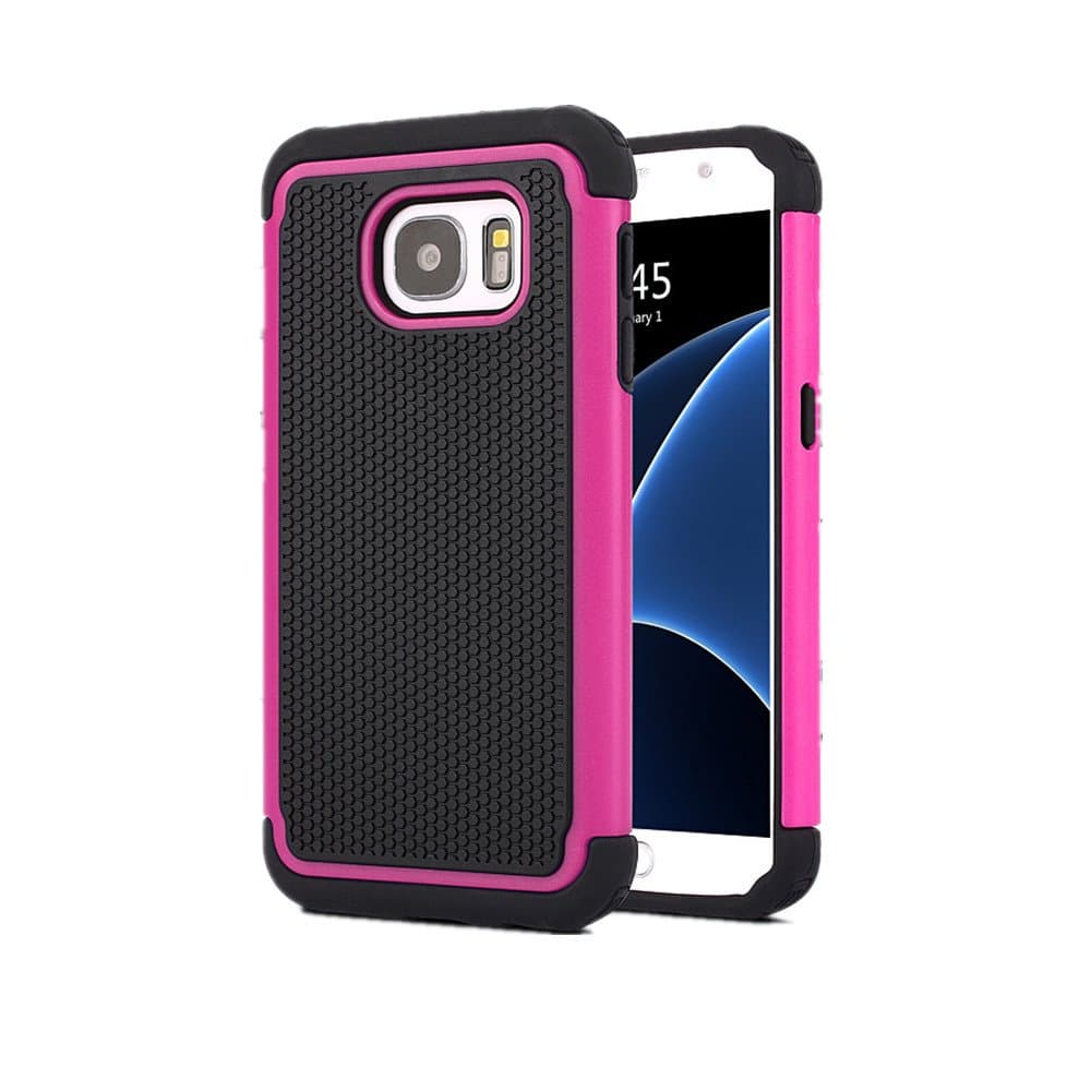 Galaxy S7 Case, KONEA S7 Case [Heavy Duty Protection] [Shock Absorption] [Drop Protection] Football lines Premium Dual Layer Case Cover for Samsung Galaxy S7 2016 (Rose Red)