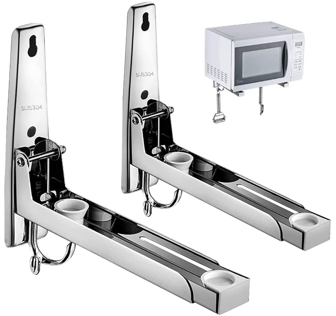 Hovico 304 Universal Stainless Steel Microwave Oven Rack,Foldable Stretch Rack for Microwave Oven,With Two Hooks