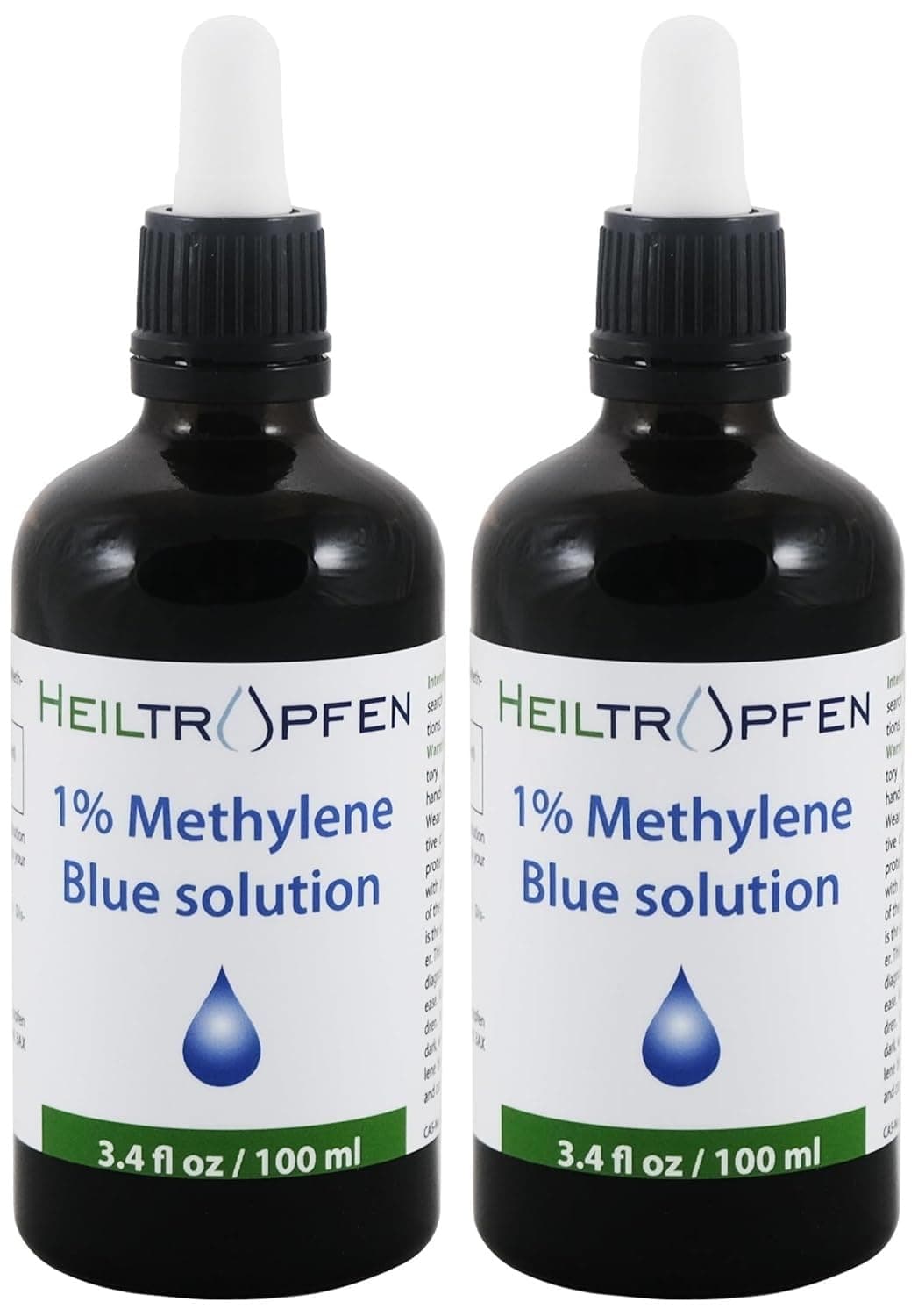 2X Methylene Blue 1% Solution | 2X 3.4 Fl Oz - 2X 100 ml | Ultra High Purity | Pharma Grade Ingredients - Third-Party Tested | Formaldehyde Free | Set of Two | Heiltropfen®