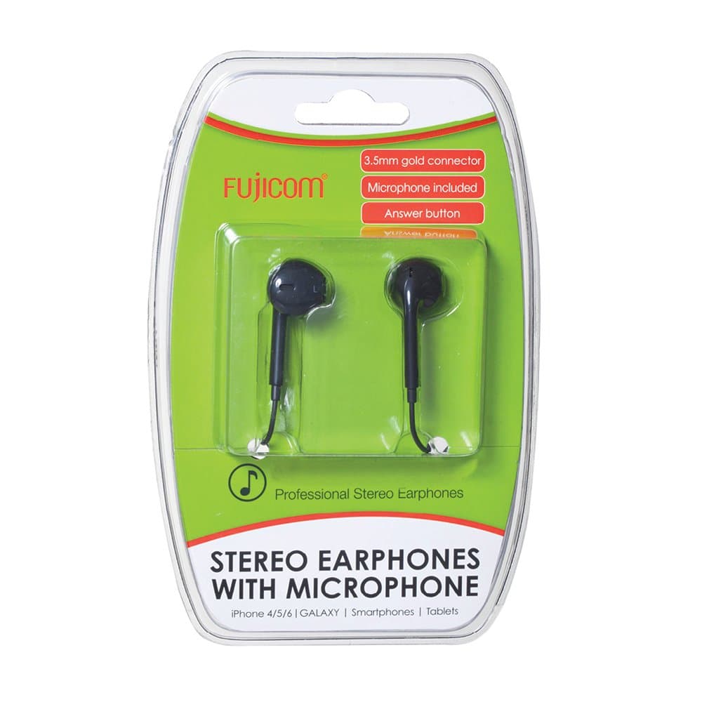 FUJICOM Stereo Earphones with Microphone ,Running, Exercise,Hiking Sports Suitable for IOS & Android Devices Gold Connector 3.5mm 1.2m Length