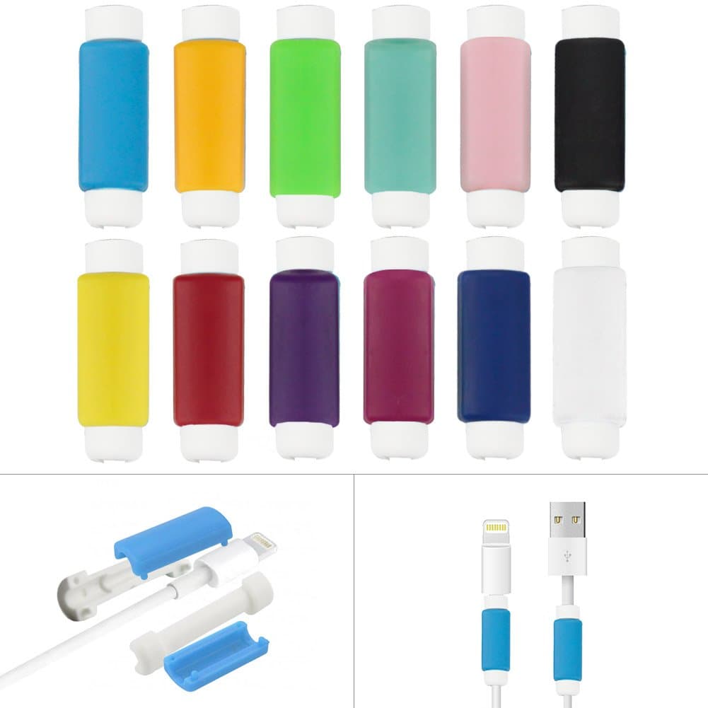 Cable Protector, (Pack of 12) PAMISO 3.5cm Colorful Data Cable Saver Protector for Apple USB Lightning Cable Iphone Earphones Protector and 30-pin Charging Cables for Ipod / Iphone / Ipad