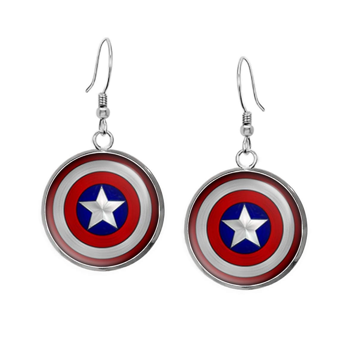 Wearable Treasures Captain America Necklace, The Avengers Jewelry, Shield Pendant, Superhero Earrings Gifts Nerdy Gift, Geek Geeky Present Nerd Presents