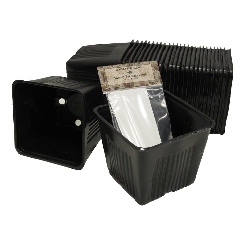 Gage Durapot 4-Inch Square Black Plastic Nursery Pots (Qty. 25), Bundled with 25 Write-On Stake Labels