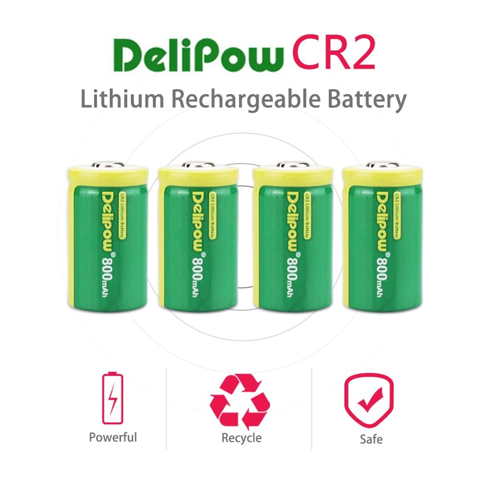 Delipow CR2 Rechargeable Batteries, 3-Volt 800mAh, Lithium Photo Battery, MSDS Certificated, Pre-Charged (4-Pack)