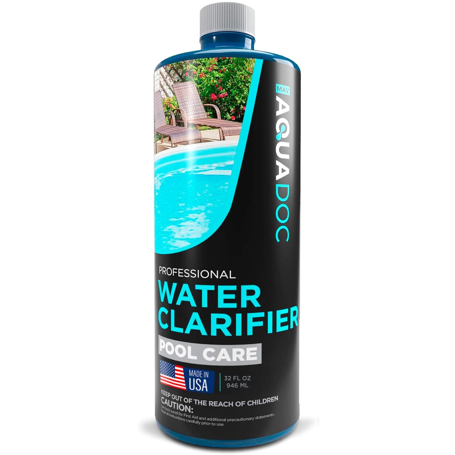 Pool Clarifier Liquid for Fast Acting Cloudy Water Treatment, Swimming Pool Water Clarifier Pool Owners Love, Use Our Clarifier to Keep Your Pool Clear - AquaDoc 32oz
