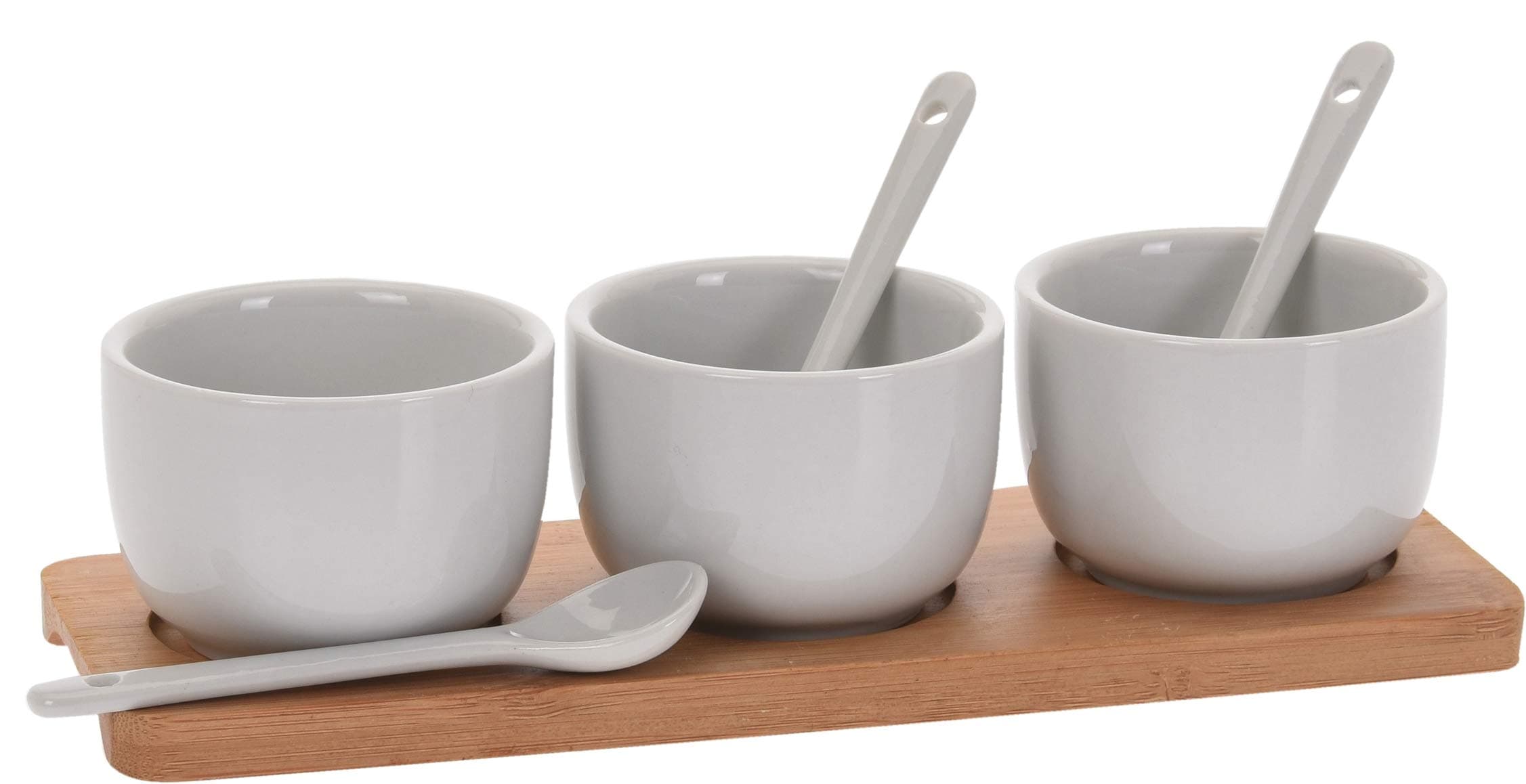 7 Piece Ceramic Jam Preserve Sauce Dip Serving Dish Bowl with Tray & Spoon Set, White