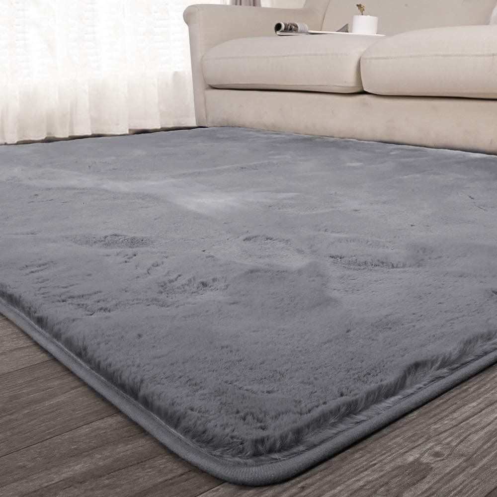 Seavish Shag Area Rug 3x5 Light Grey Ultra Soft Fuzzy Faux Angora Rabbit Fur Accent Rug Luxury Fluffy Rug Bedside Mats Floor Carpet Rugs for Bedroom Nursery Living Room with Non Skid Latex Backing
