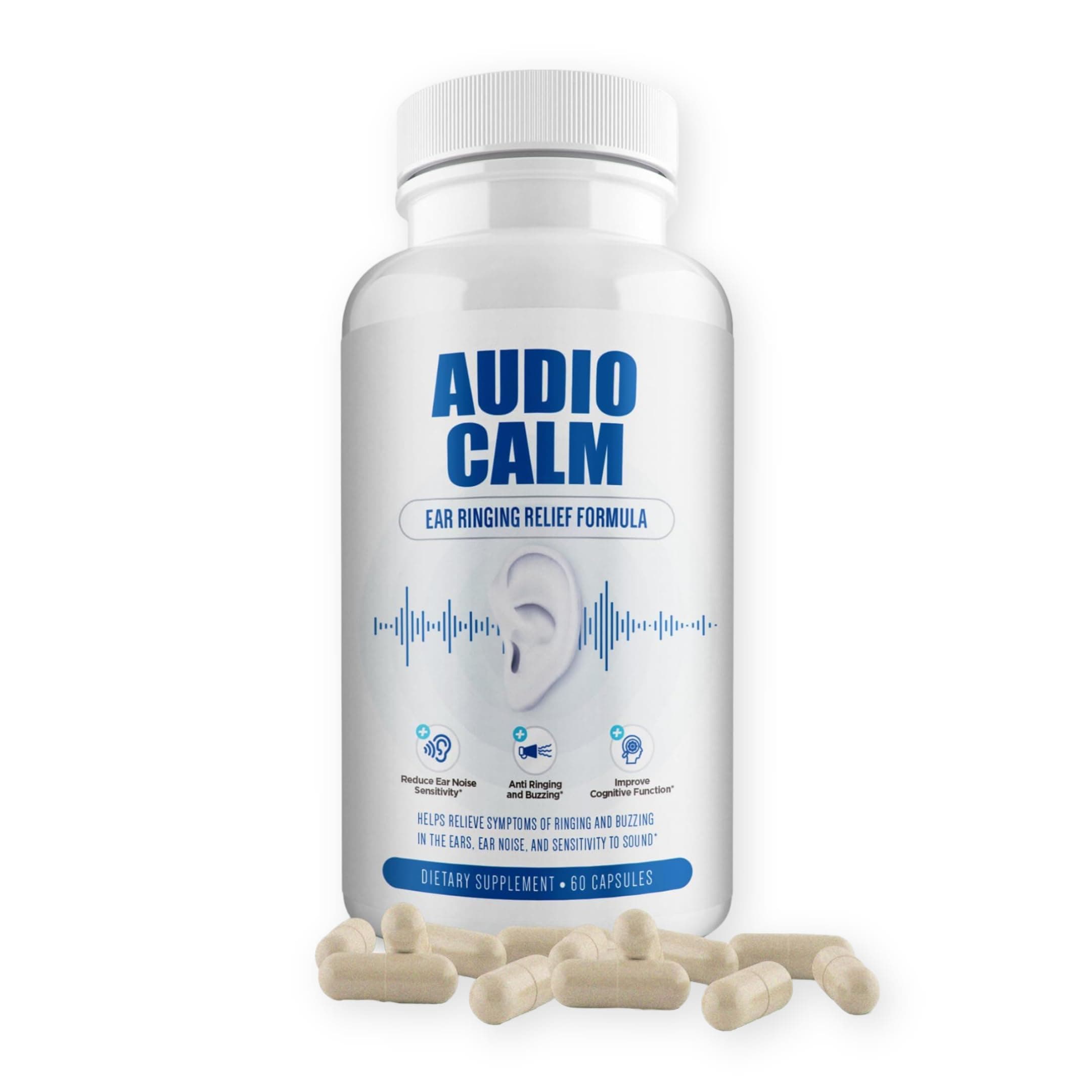 Audio Calm - Tinnitus Relief for Ringing Ears - Ear Health Vitamins - Natural Stop Tinnitus Relief Solution - Rapid Ear Ringing Relief, Buzzing, Clicking and Reduce Ear Noise | 60 Capsules (1)