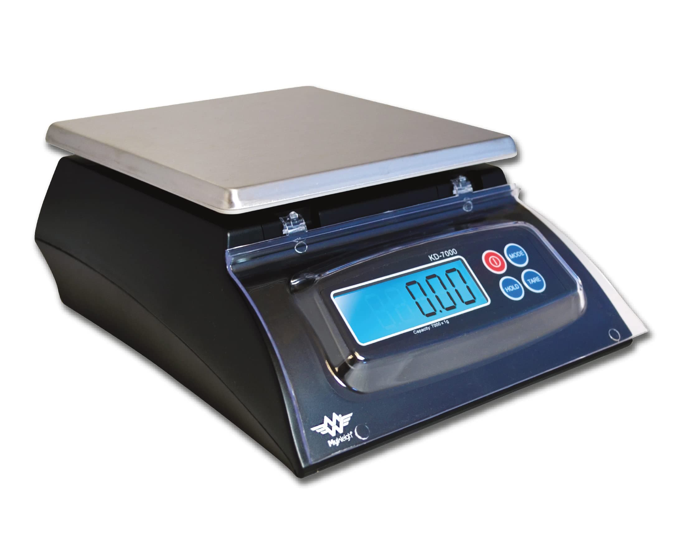 My Weigh KD7000 Black Professional Kitchen Food Weighing Scale with Stainless Steel Platform 7kg x 1g c/w UK/EU Mains Adaptor Pack, or Battery Operated