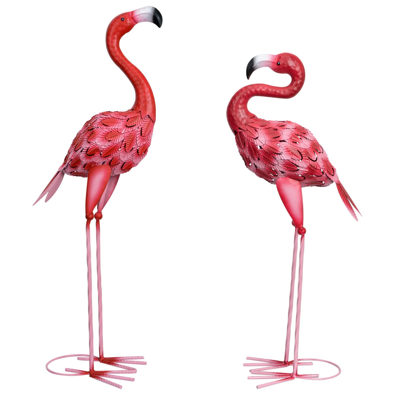 Flamingo Garden Statues and Sculptures, 2 Pcs Metal Large Red Flamingo Birds Yard Art Outdoor Statue for Home Patio Lawn Backyard Décor (Hot Pink)
