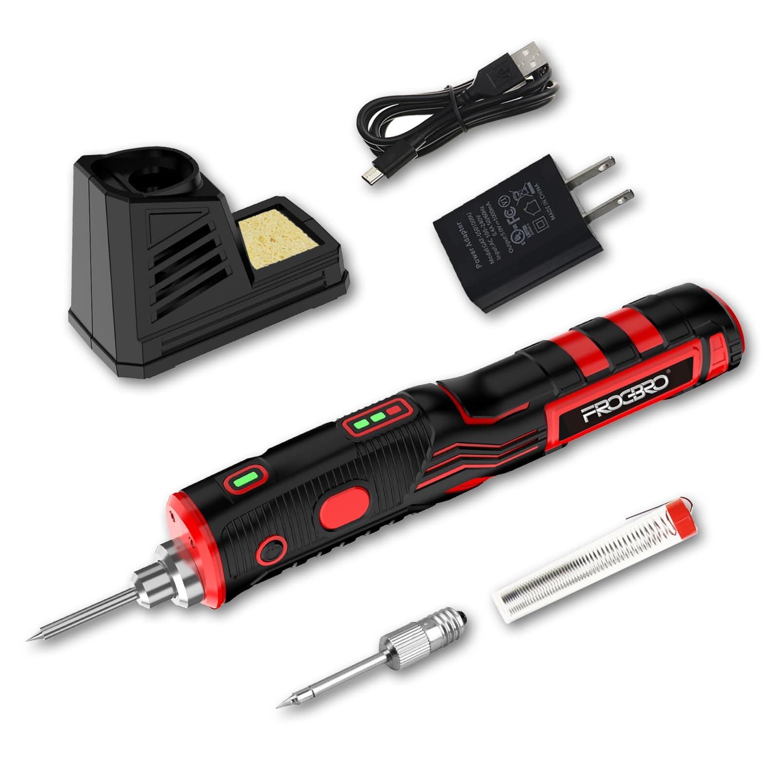 FrogBro 11W 2500mAh Cordless Soldering Iron Kit, Upgrade Max 968℉ Fast Heating Portable USB Rechargeable Soldering Iron High Capacity with Touch Sensor & LED Spotlight (2 tips+adaptor)