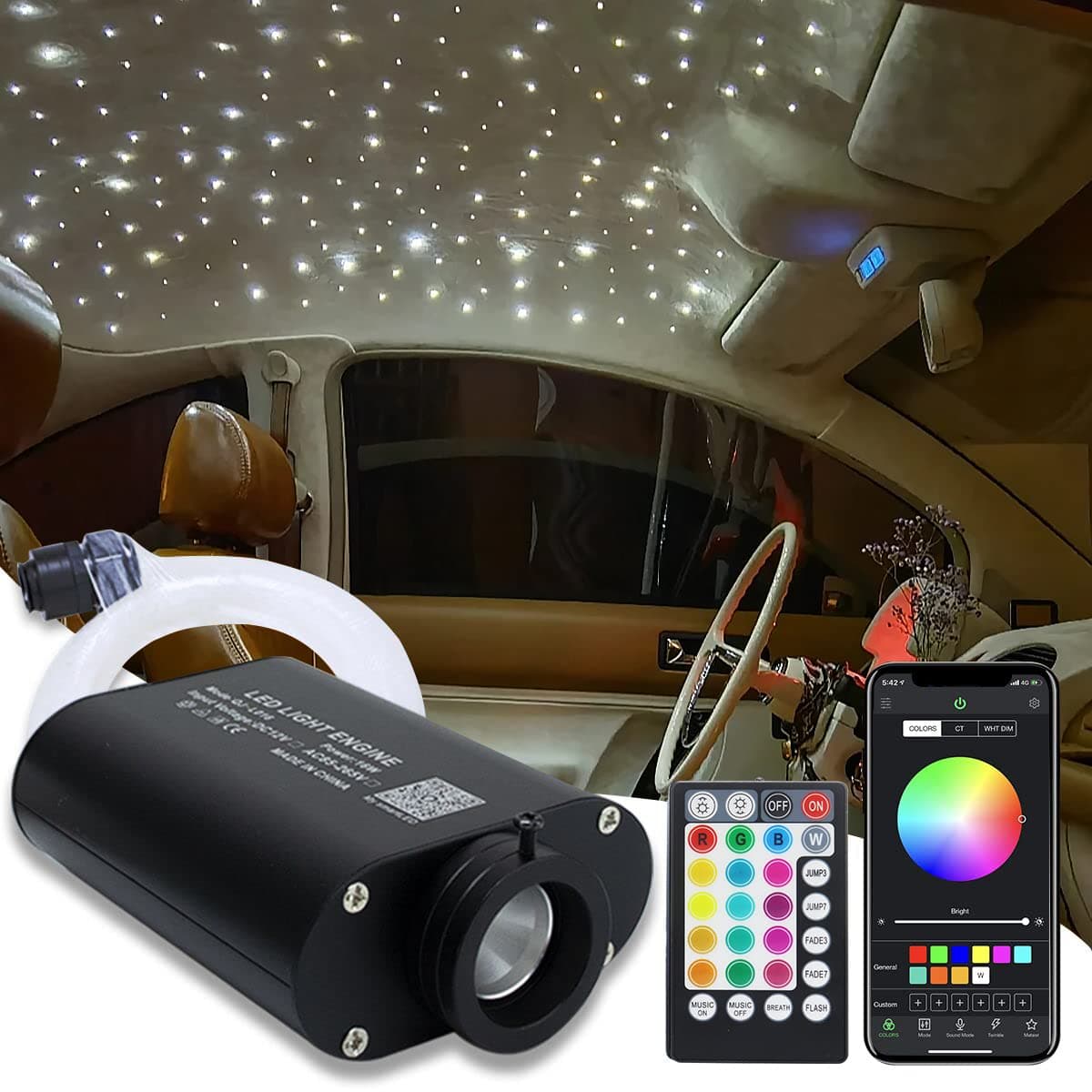 AMKI Shine 16W Fiber Optic Star Kit Ceiling Light,28 Keys Sound Sensor- 0.75mm/0.03in 6.5ft/2m 150 Pieces