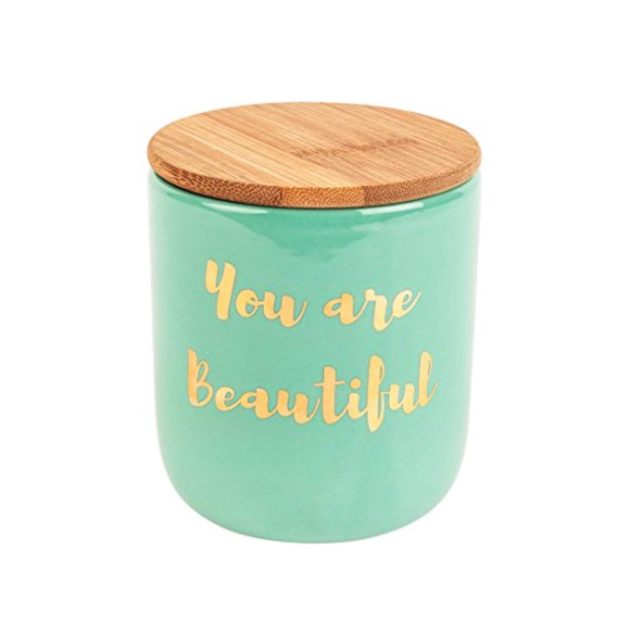 ChumbakBamboo Storage Jars (Teal), 10.5 X 10.5 X 11.8 Centimeters - Blue