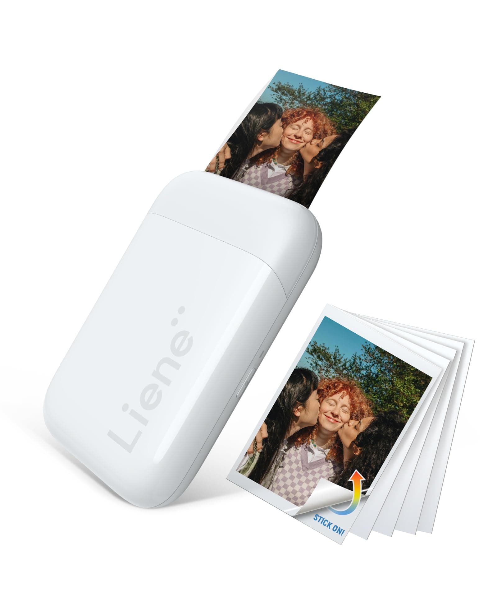 Liene 2x3” Photo Printer, Mini Picture Printer w/ 10 Zink Adhesive Paper, Bluetooth 5.0, Compatible w/iOS & Android, Portable Color Mono Instant Sticker Printer for iPhone, Smartphone, Pearl White