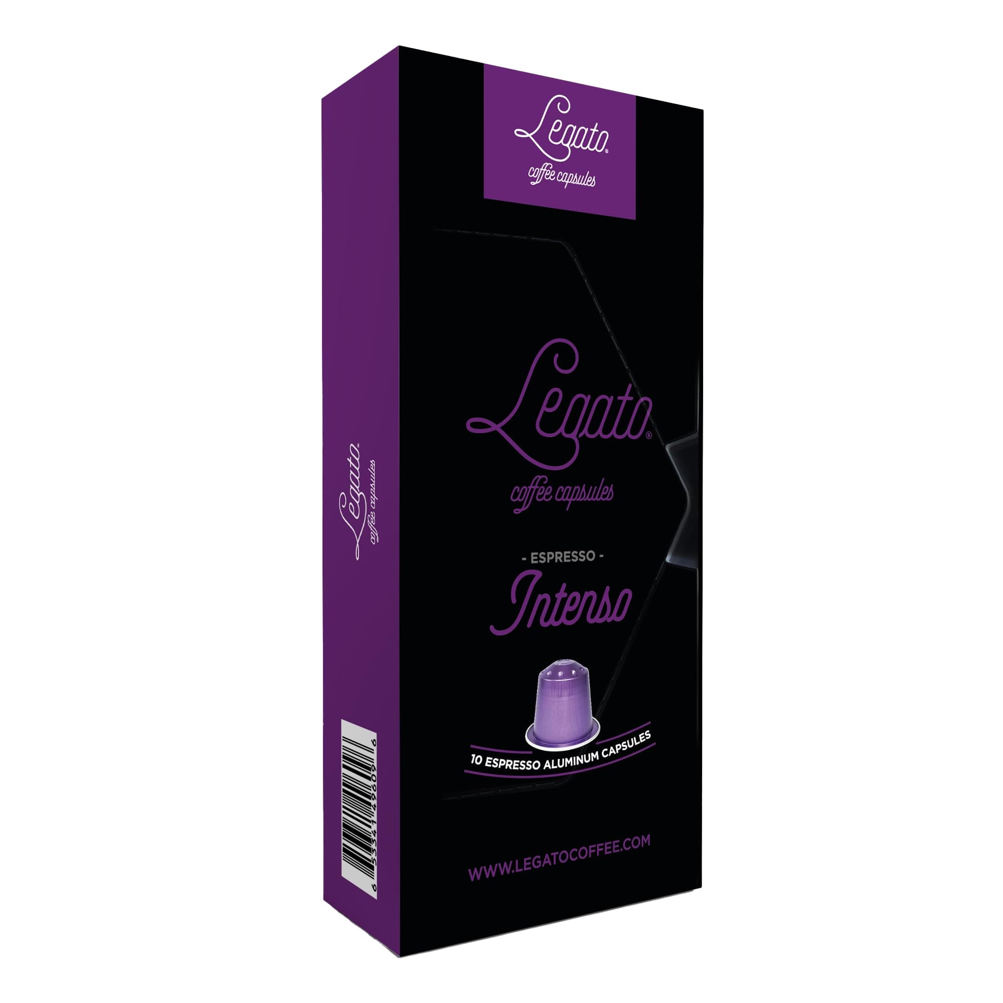Legato Espresso Capsules - 10/100 count - Single-Serve Coffee Pods - Compatible with Nespresso OriginalLine Machine - Cafe-style Coffee at Home (10, Intenso Strength 8)