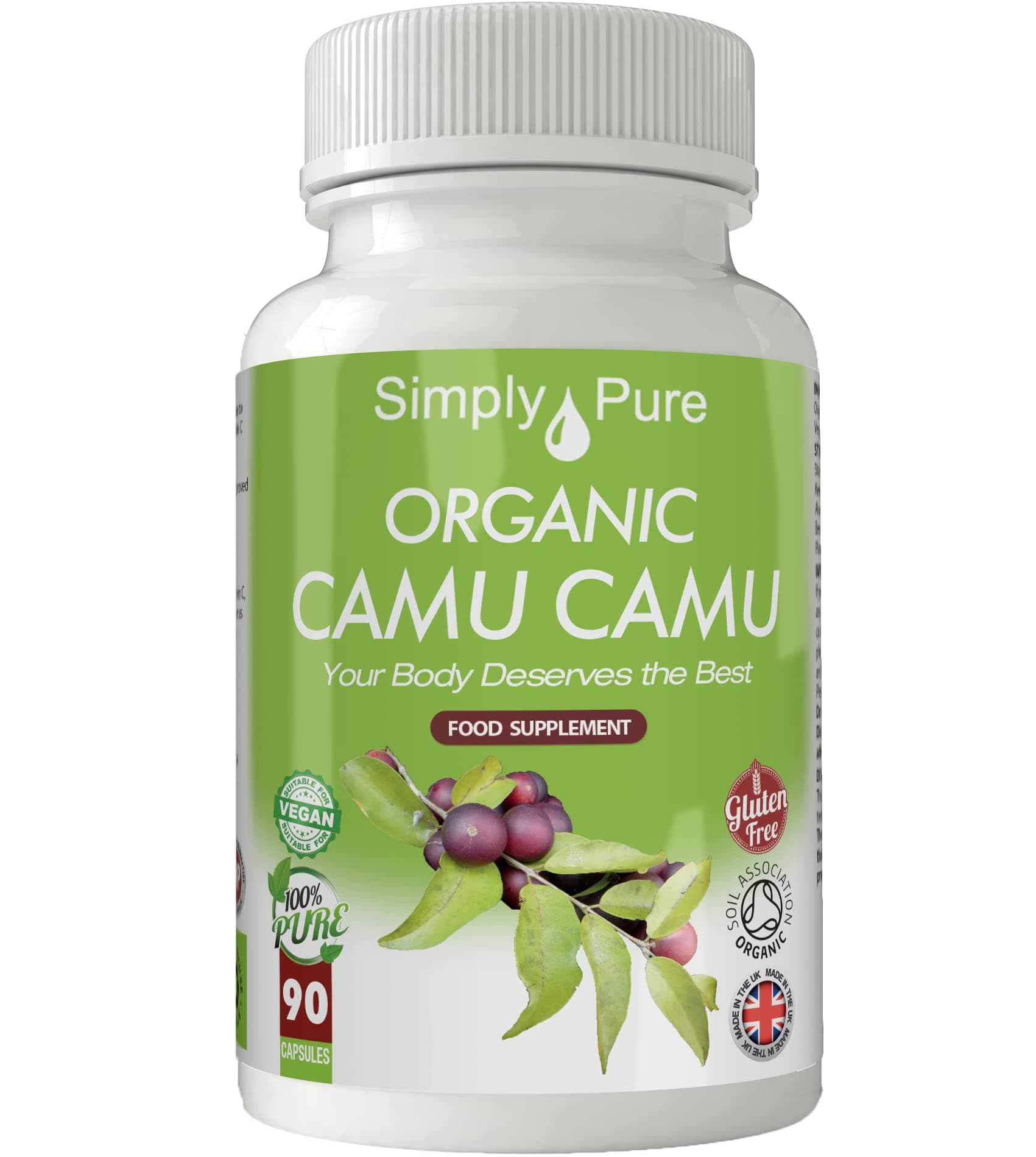 Organic Camu Camu for Immune Support & Collagen Boost | 500mg Capsules x 90 | 100% Pure Soil Association Certified | Gluten Free | GM Free | Vegan