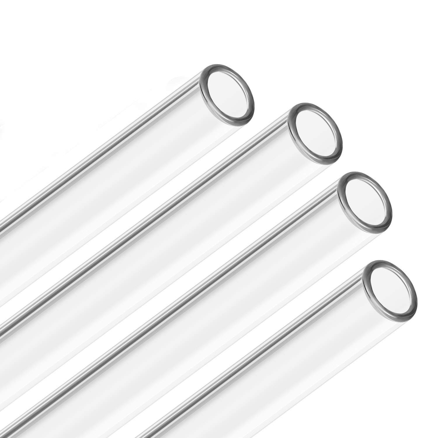 Reusable Glass Straws with Case: 4 Glass Straws + 4 Wooden Cases + 4 Cotton Cleaning Brushes + 1 Pouch, Eco Friendly 8.5 Inches Long, Portable Travel Drinking Straw for Personal Use (4 Glass Straws)