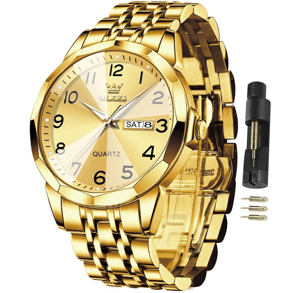 Watches for Men Business Dress Diamond Analog Quartz Big Face Luxury Classic Stainless Steel Waterproof Luminous Two Tone Wristwatch