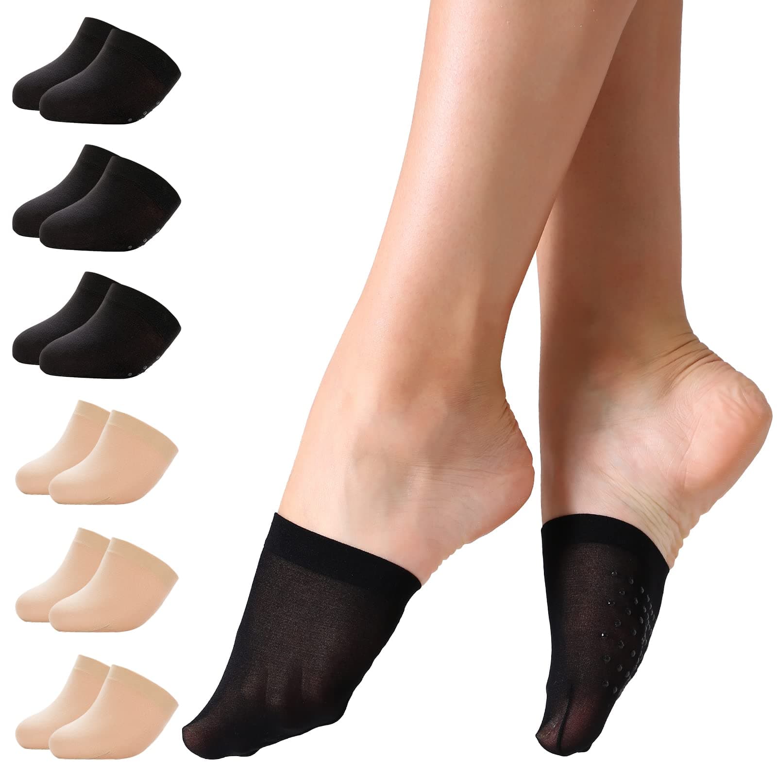 MANZI 6 Pairs Toe Topper Women Socks Half Noshow Seamless Socks
