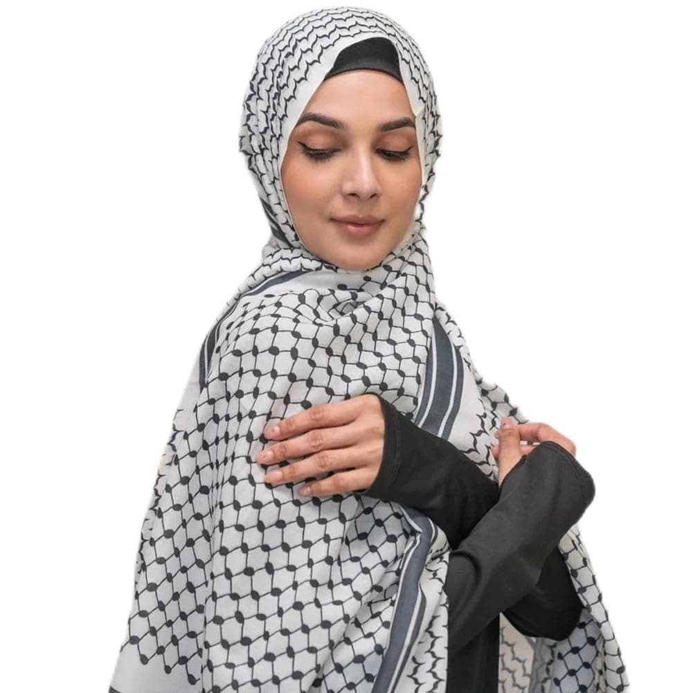 Palestine Scarf Arab Keffiyeh,Muslim Women's Chiffon Hijab Shawl Printed,Keffiyeh Arab Unisex Scarves 28 * 71inches (Grey, onesize)