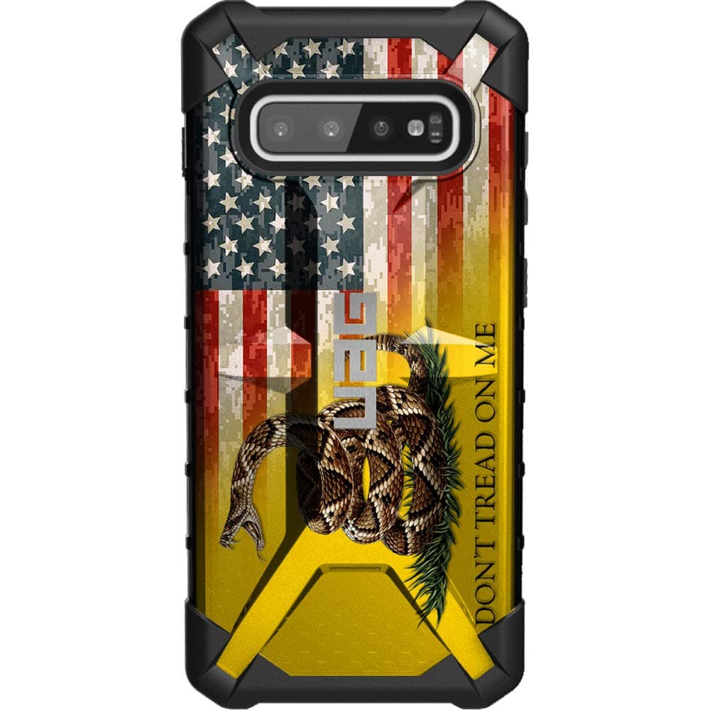 EGO TACTICAL UAG Samsung Galaxy S10+ Plus 6.4" Screen Limited Edition Case Urban Armor Gear Don't Tread on Me Flag/Digi Camo USA Colored Flag Rev.