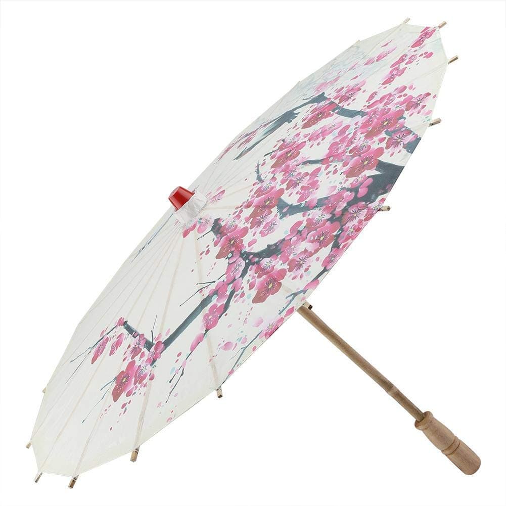 DIY Oil Paper Umbrella, Classical Handmade Oil Paper Umbrella Painting Dancing Props Rainproof Parasol with Plum Blossoms & Wooden Handle for Classical Dance Decor Art(1Pcs) - One Size