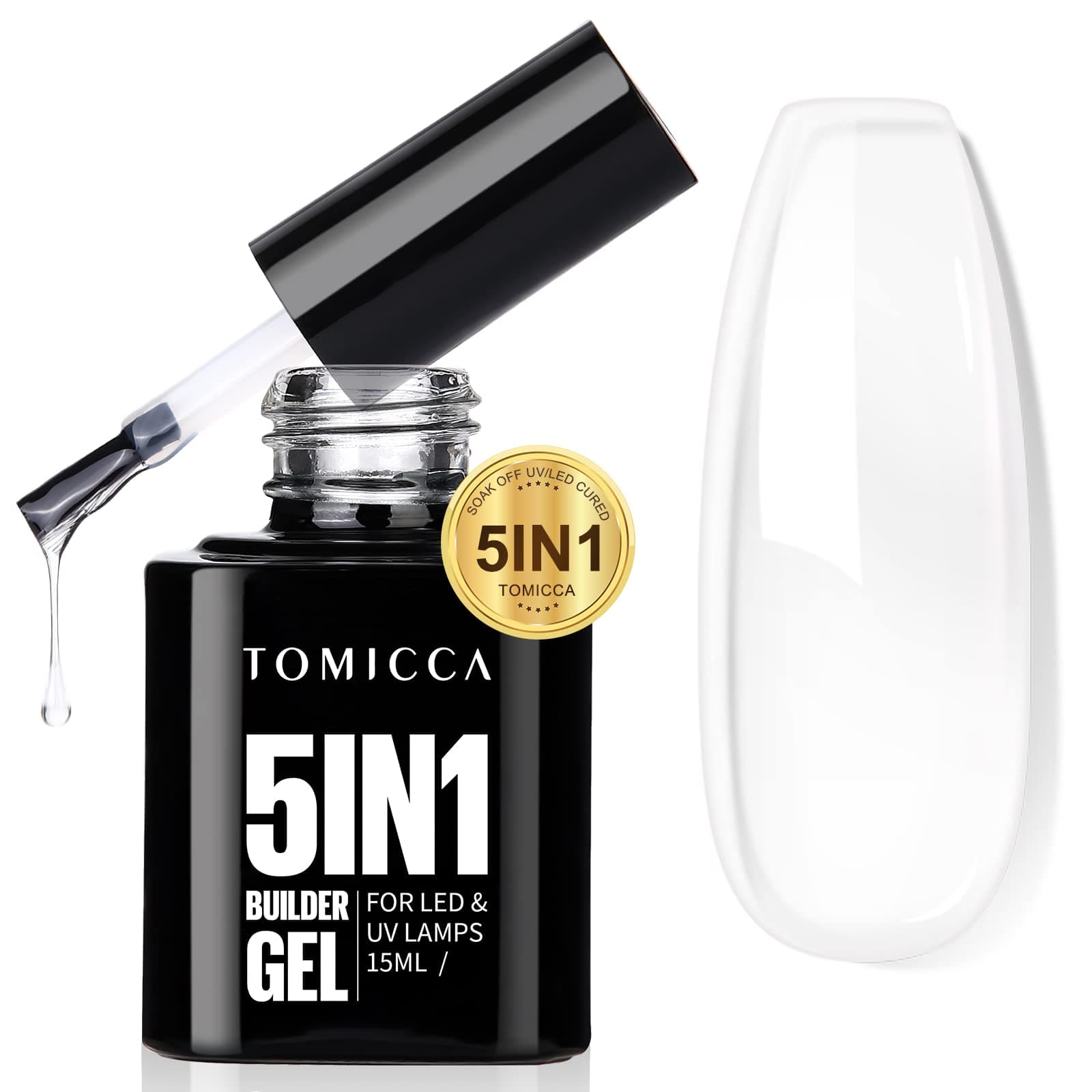 TOMICCA Builder Gel, Base Strengthening Gel 15ml, UV/LED Clear Builder Nail Gel for Hard Strong Nails Tips & Extensions for Nail Art Decoration, Decals & Jewels, Professional Manicure Repair