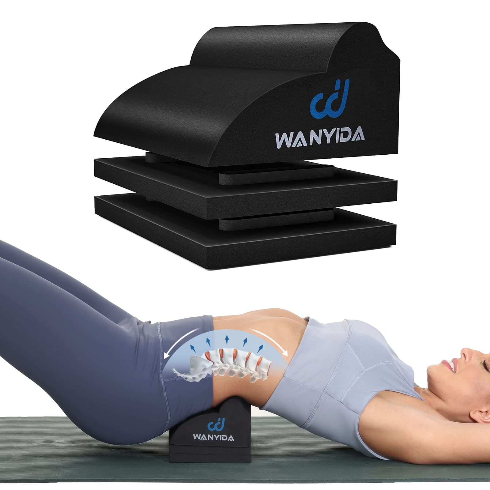 WANYIDA Lumbar Correction Traction Roll Device, Pain Relief Lumbar Stretcher, Back Traction for Lumbar Decompression, Three Height Adjustable Lumbar Stretcher, Chiropractic