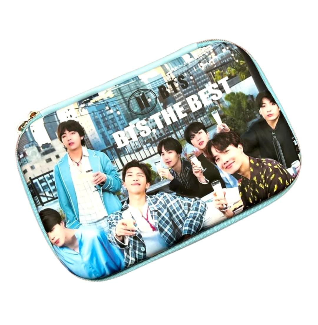 Prezzie Villa Pack of 1 Kpop BTS Pencil Case Pencil Box Geometry with mesh Pockets Pencil Holder for Kids (BTS) Random Design Sent