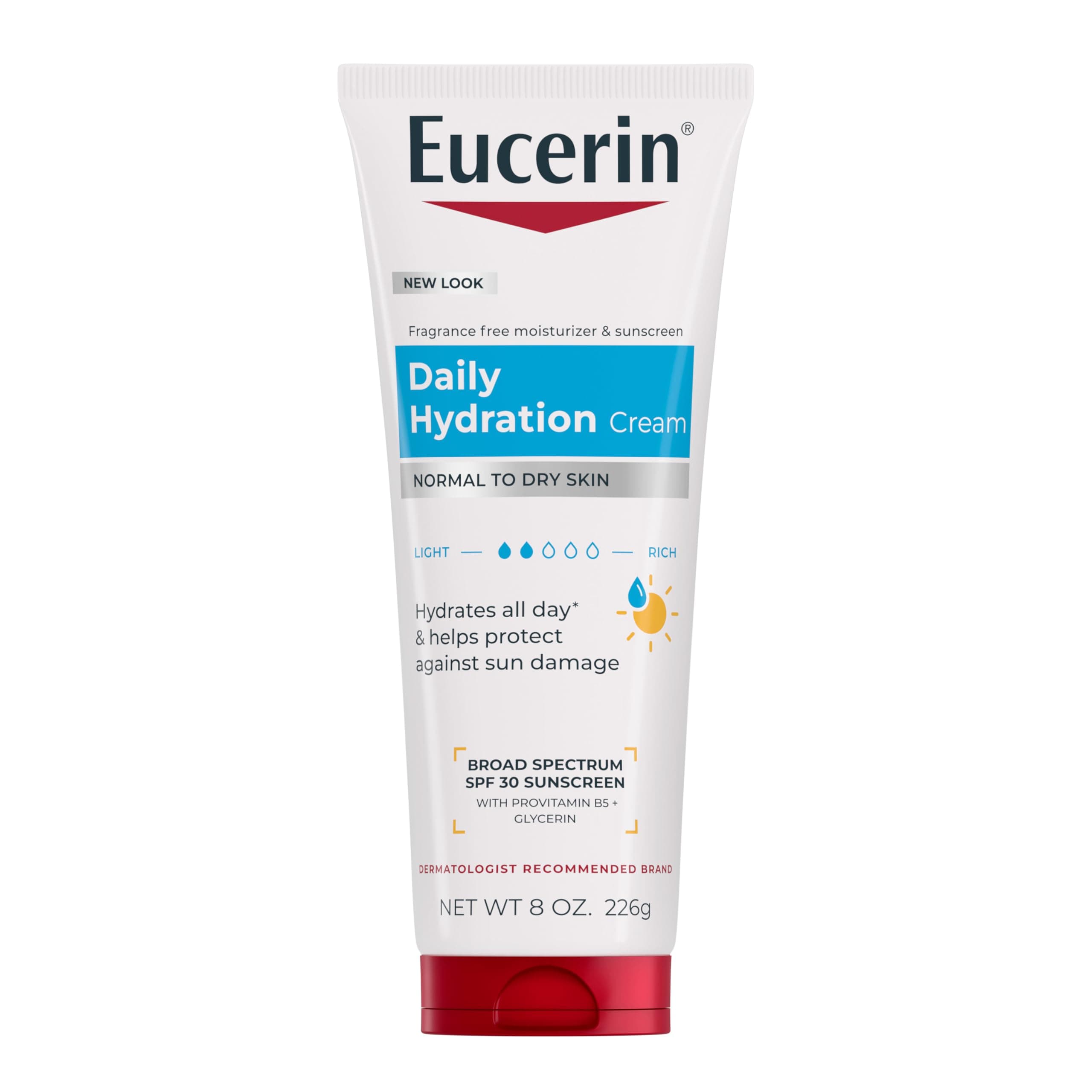 Eucerin Daily Hydration Broad Spectrum SPF 30 Sunscreen Body Cream for Dry Skin, 8 Oz Tube