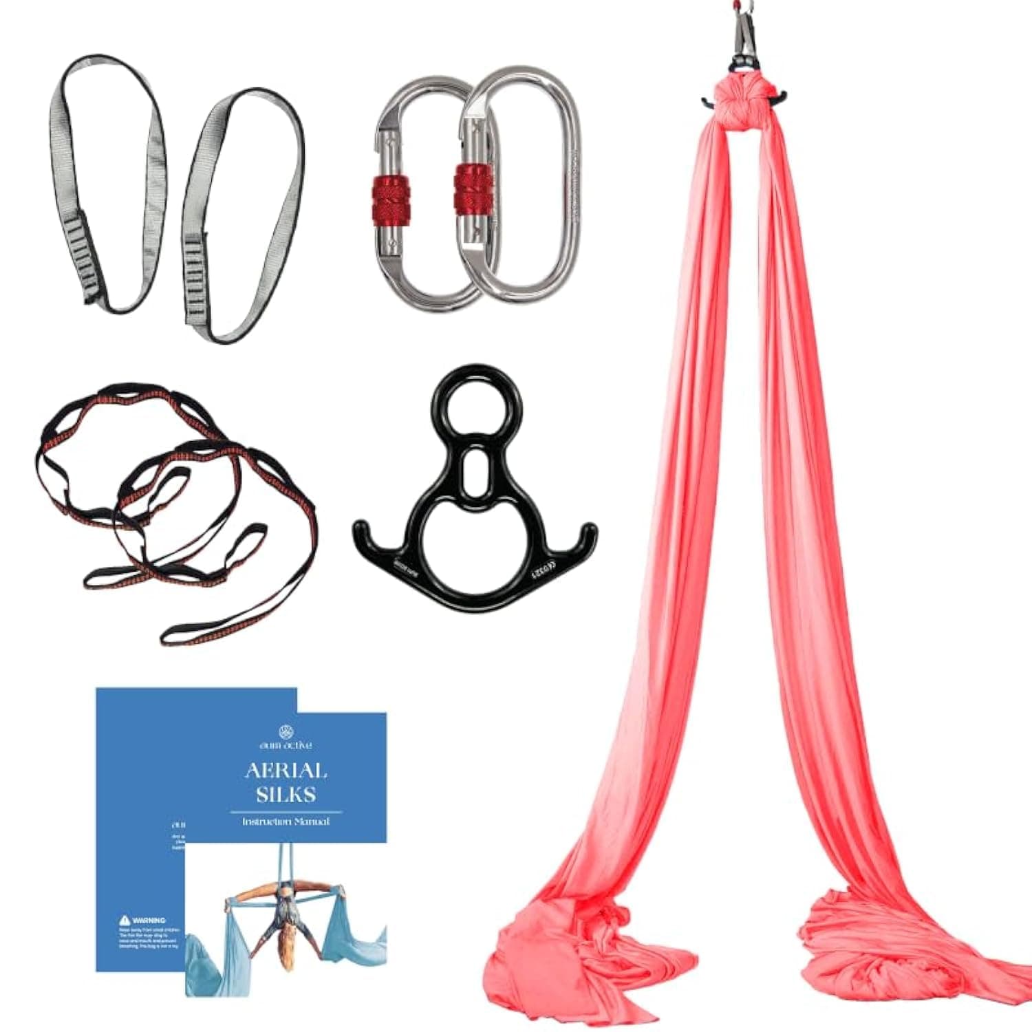 Aum Active Aerial Silk Starter Kit - Heavy Duty 9 Yards Aerial Yoga Hammock with Hardware & Guide - Aerial Swing for Acrobatic Flying Yoga & All Levels (Aerial Rigging Point Up to 13 Feet)