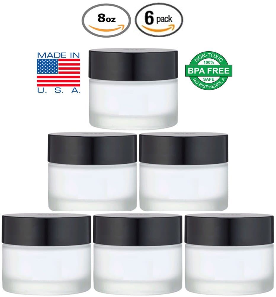 Plastic jars 8 ounce oz with lids 6 pack USA made refillable plastic slime jars beauty products cream, scrubs, storage containers