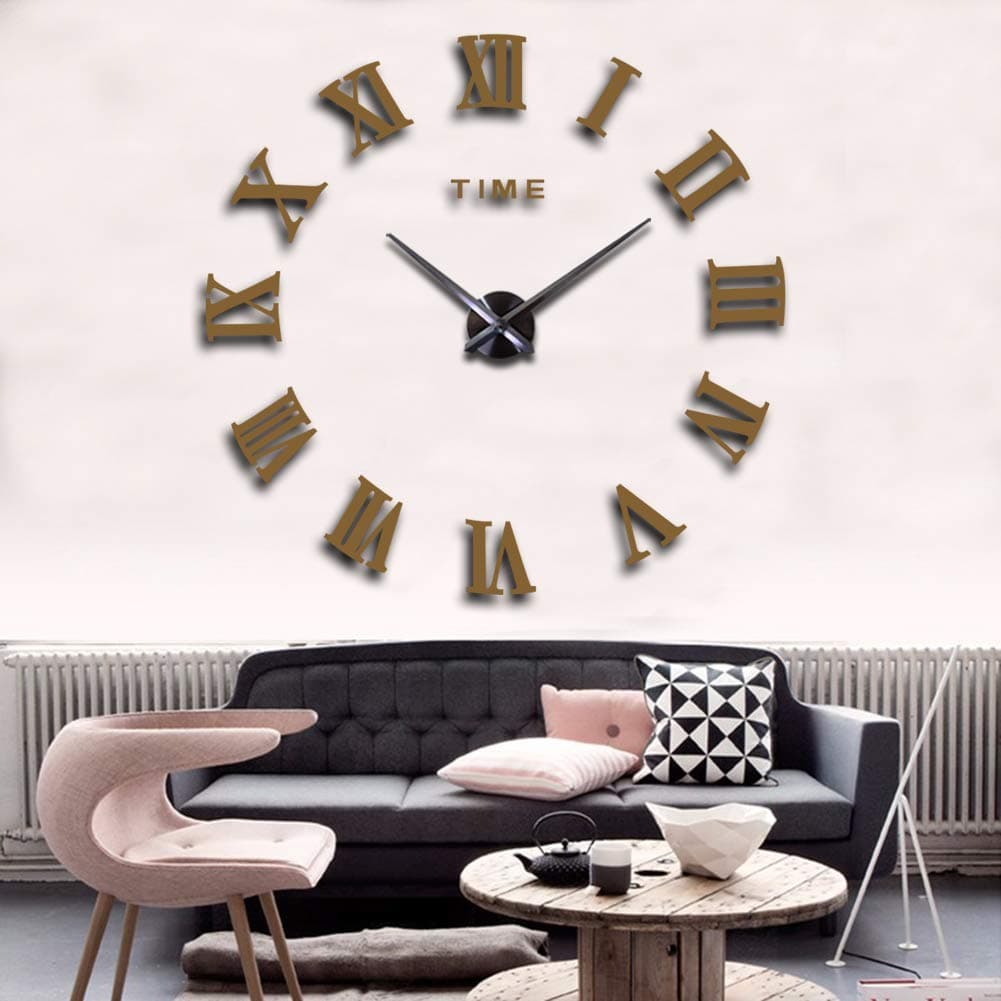 Mirror Surface 3D DIY Wall Clocks Modern Design Room Decorative Wall Watches (Coffee)