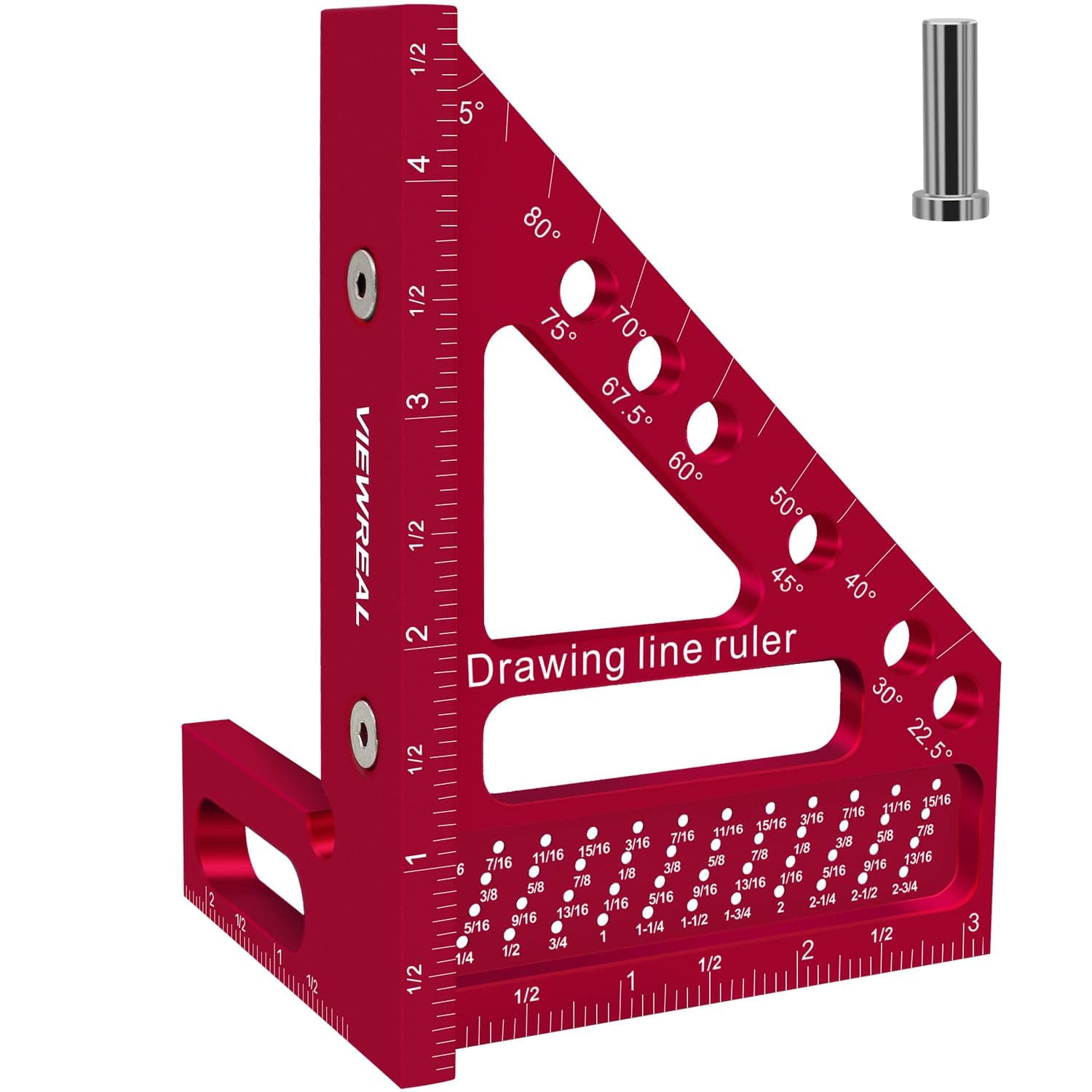Premium Carpenter Square Hole Scribing Ruler Woodworking Square 22.5-90 Degree Measuring Ruler with Angle Pin,Versatile Multi Angle Square for Woodworking, Engineering, and Construction
